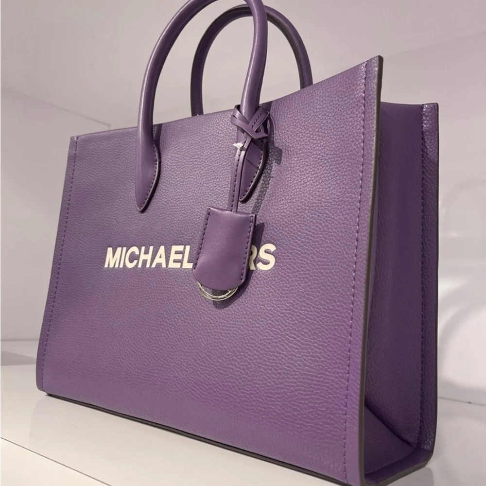Michael Kors Purple Leather Satchel with Logo Strap - Picture 2 of 5